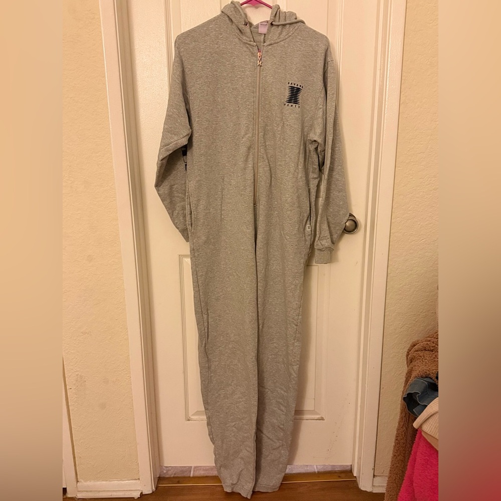 Savage X Fenty Heather Gray Hooded Pajama Onesie